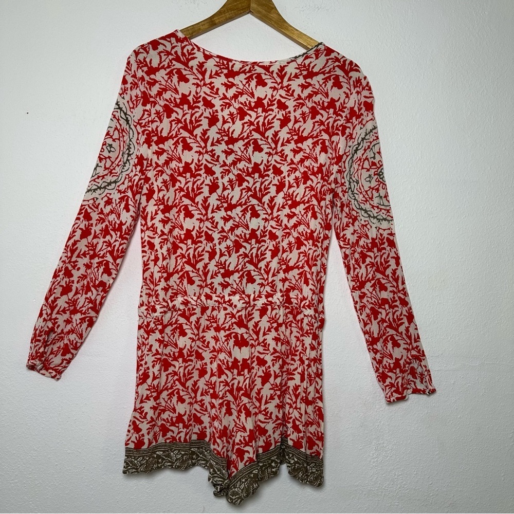 Free People Gardenia Combo Red White Floral Medallion Print Resortwear Romper - Picture 4 of 15